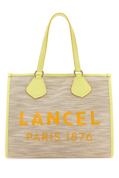 Lancel Large Summer Canvas Tote Bag In Ec Natural Lime Mango