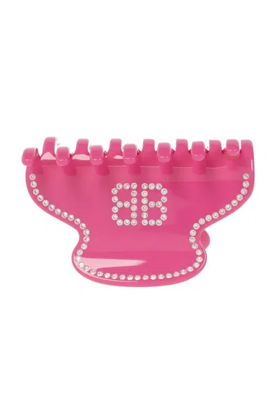 Balenciaga Bb Crystal-embellished Hair Clip In Pink