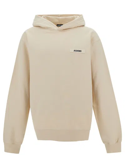 Jacquemus Le Hoodie Gros-grain Beige Hoodie With Logo Patch In Cotton Man