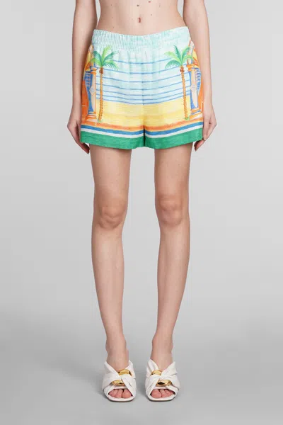 Casablanca Shorts In Cyan Linen In Multicolore