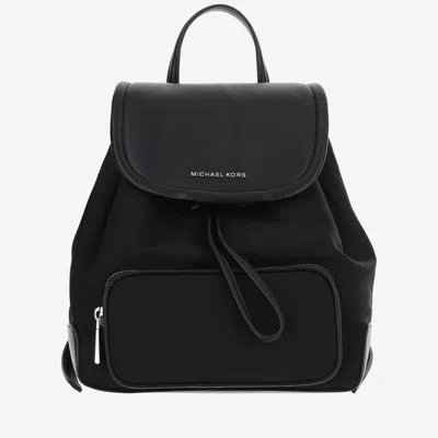 Michael Kors Nylon And Leather Backpack With Logo In Nero