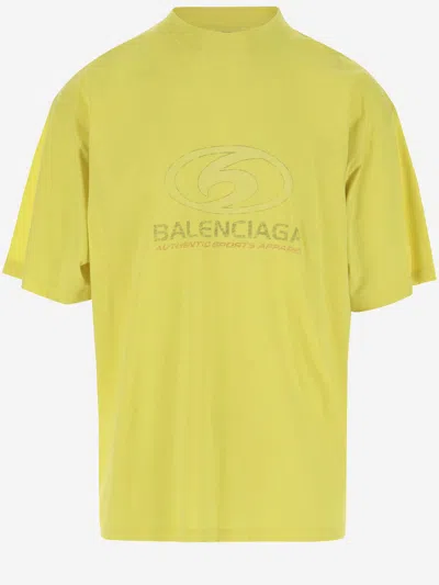 Balenciaga Cotton Surfer T-shirt With Logo In Yellow