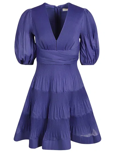 Zimmermann Pleated Mini Dress In Blu