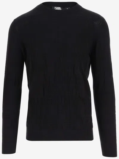 Karl Lagerfeld Cotton Sweatshirt With All-over Logo In Black