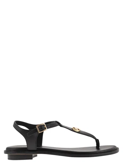 Michael Kors Leather Sandal With Logo In Black
