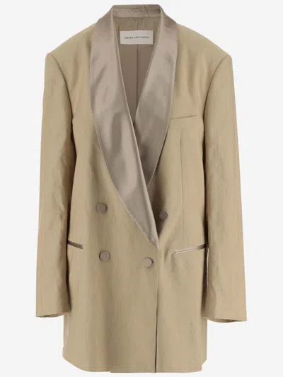 Dries Van Noten Linen Blend Double-breasted Blazer In Beige