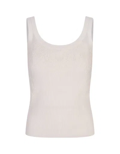 Ermanno Scervino White Ribbed Tank Top With Lace In Bianco