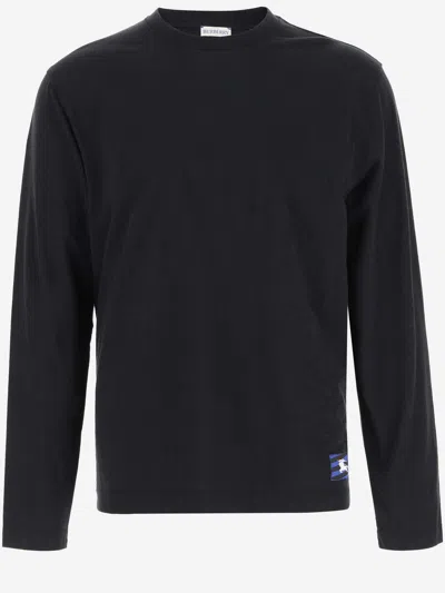 Burberry Long Sleeve Cotton T-shirt With Logo In Black