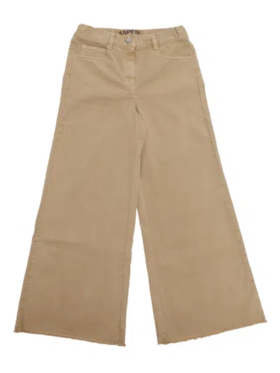 Aspesi Kids' Wide-leg Frayed-hem Trousers In Beige