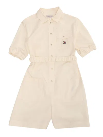 Moncler Kids' Girl's Cotton Poplin Collared Romper In Cream