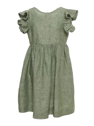 Il Gufo Kids' Ruffled-sleeves Linen Dress In Green