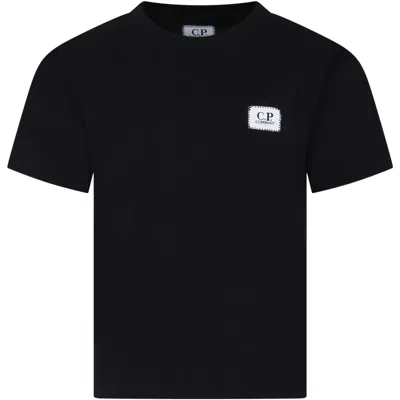 C.p. Company Undersixteen Kids' Black T-shirt For Boy With Logo In Nero/black