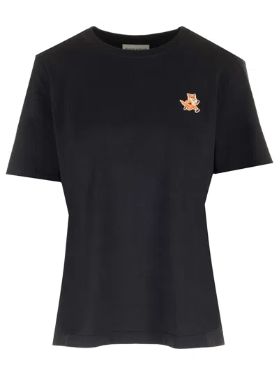 Maison Kitsuné Black T-shirt With Speedy Fox Patch