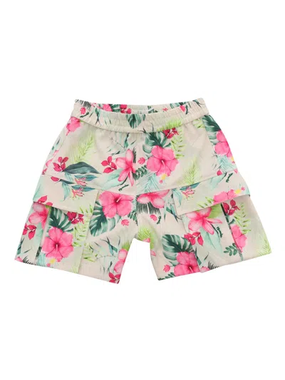 Monnalisa Kids' Floral-print Cotton Shorts In Neutrals