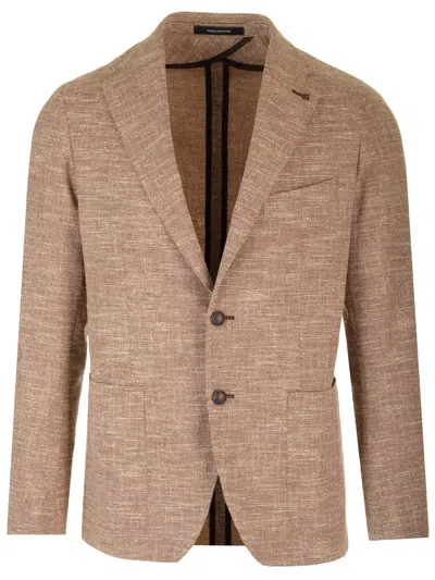 Tagliatore Wool And Silk Textured Blazer In Beige