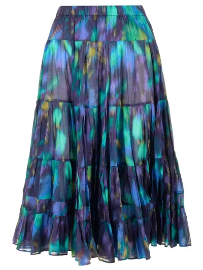 Marant Etoile Elfa Printed Cotton Midi Skirt In Blu/green