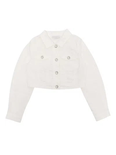 Monnalisa Kids' Crystal-buttons Denim Jacket In White