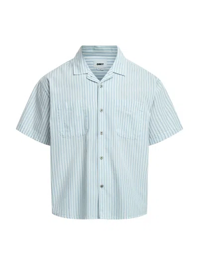 Obey Men's Short Sleeve Bigwig Stripe Shirt White In Blue