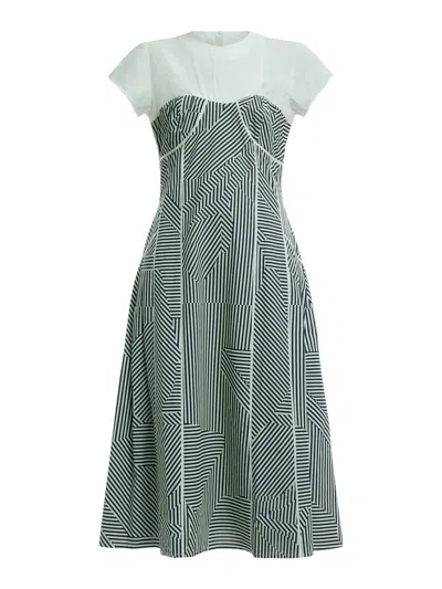 Lovebirds Stripes On Me A-line Cotton Midi Dress In Navy And White