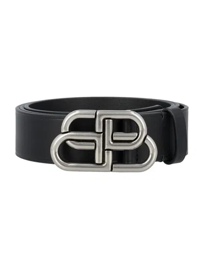 Balenciaga Bb Large Leather Belt In Black