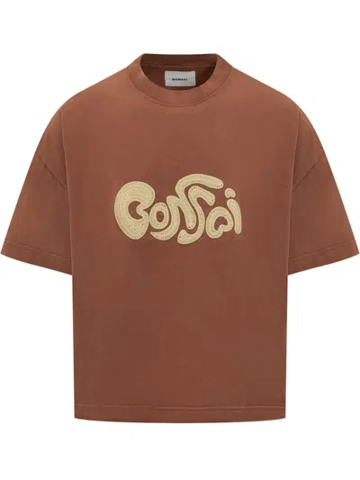 Bonsai Logo Embroidery Oversize Cotton T-shirt In 棕色