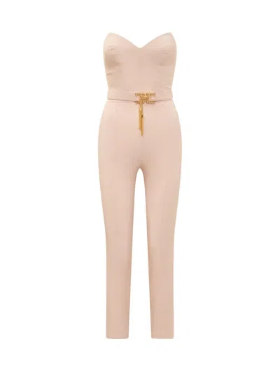Elisabetta Franchi Logo Belted Tassel Strapless Jumpsuit In Pink