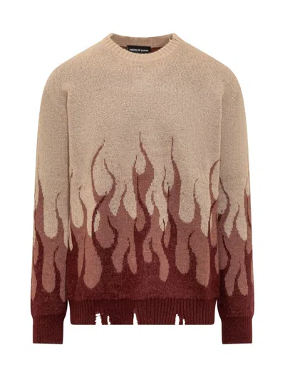 Vision Of Super Flames Sweater In Beige