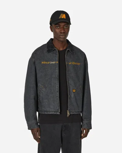 Kapital 14oz Denim T-back Drizzler Jacket (working Embroidery) In Black