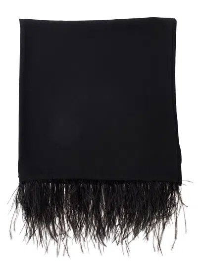 Liu •jo Black Stole With Feathers Trim In Fabric Woman