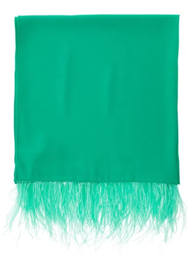Liu •jo Green Stole With Feathers Trim In Fabric Woman