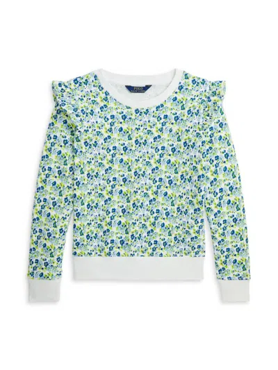 Polo Ralph Lauren Toddler And Little Girls Floral Ruffled French Terry Sweatshirt In Alma Floral
