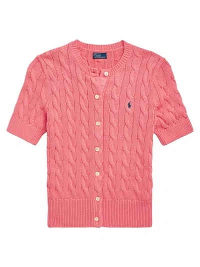 Polo Ralph Lauren Cable-knit Short-sleeve Cardigan In Ribbon Pink