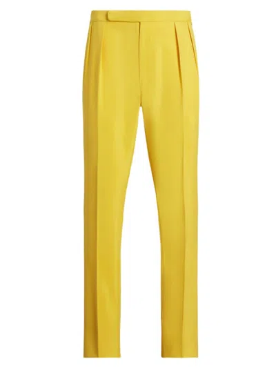 Ralph Lauren Purple Label Men's Gregory Silk Pleated Trousers In Lemon Yellow