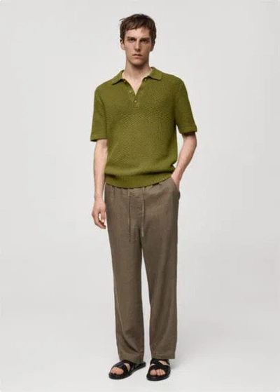 Mango Man Braided Knit Polo Shirt Green Apple