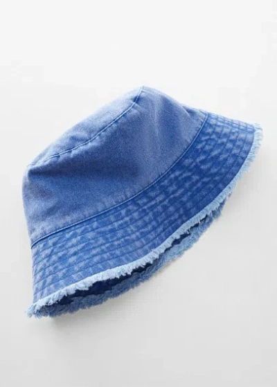 Mango Frayed Bucket Hat Blue