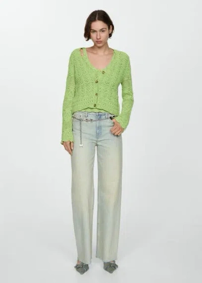 Mango Knitted Cardigan With Drawstring Green