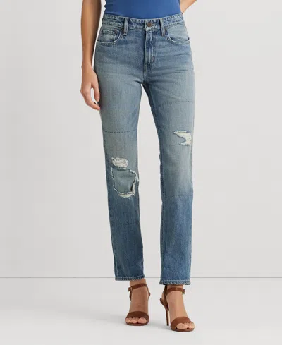 Lauren Ralph Lauren Distressed High-rise Straight Ankle Jean In Cassis Wsh