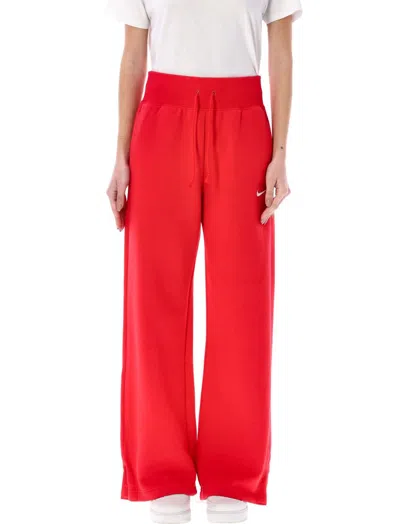 Nike Logo Detailed Wide Leg Trousers In Red