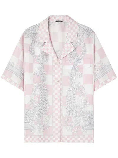 Versace Medusa Contrasto Silk Shirt In Rosa