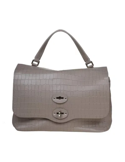 Zanellato Croco Print Leather Bag That Can Be Carried By Hand Or Over The Shoulder In Beige