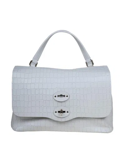 Zanellato Croco Print Leather Bag That Can Be Carried By Hand Or Over The Shoulder In White