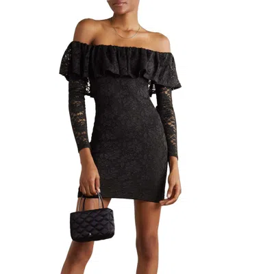 Caroline Constas Alessia Off-the-shoulder Ruffled Stretch-lace Mini Dress In Black