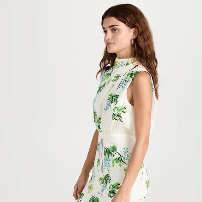 Saloni Fleur Open-back Printed Silk-jacquard Halterneck Mini Dress In White
