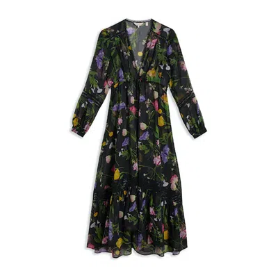 Ted Baker Zennie Floral Print Swim Cover Up Kaftan In Black