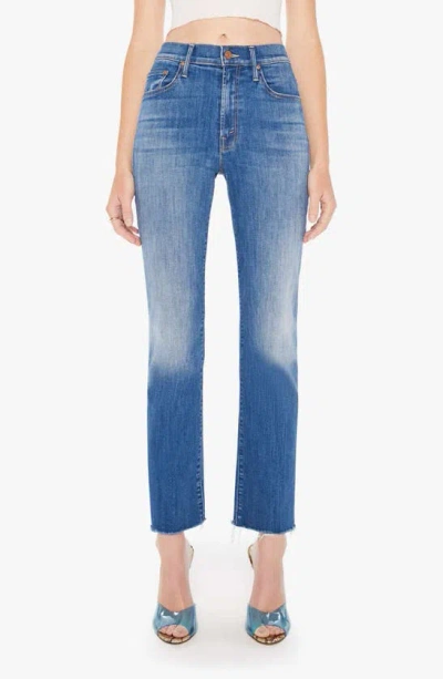 Mother The Insider Flood Fray High Rise Ankle Straight Jeans In We Got The Beat In Blue