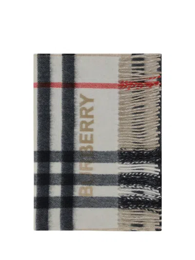 Burberry Checked Pattern Fringe Detailed Scarf In Arc Beige/nat White