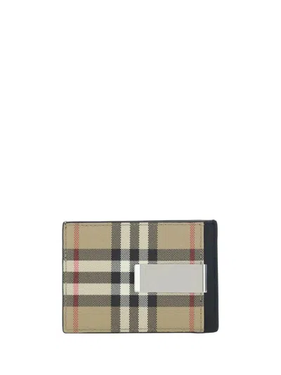 Burberry Checked Logo Engraved Cardholder In Archive Beige