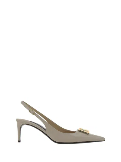 Dolce & Gabbana Slingback In Shiny Leather In Neutrals