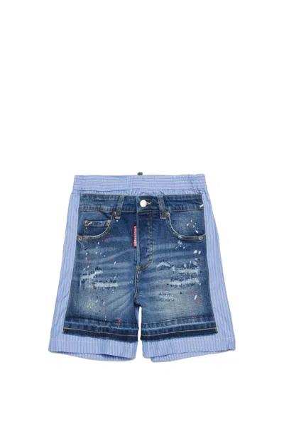 Dsquared2 Kids' Denim-panelled Cotton Shorts In Blue