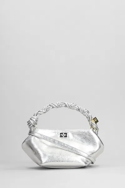 Ganni Hand Bag In Silver Leather In Argento